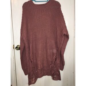 Distressed Knit Sweater - Mauve